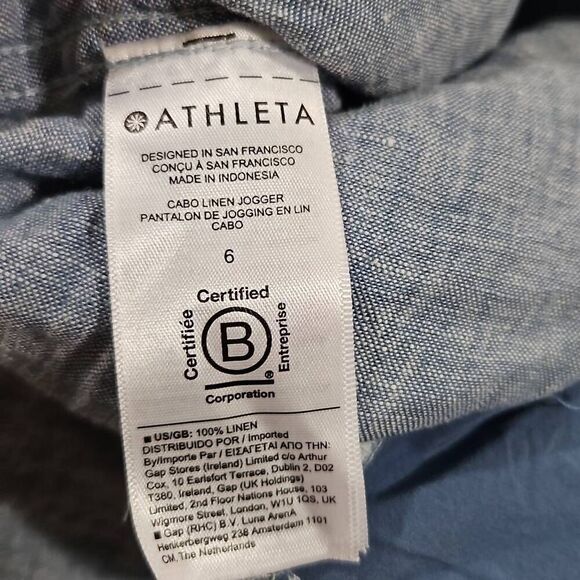 Athleta Size 6 Cabo Linen Jogger Chambray Blue Casual Comfy Lounge Travel - Picture 4 of 8